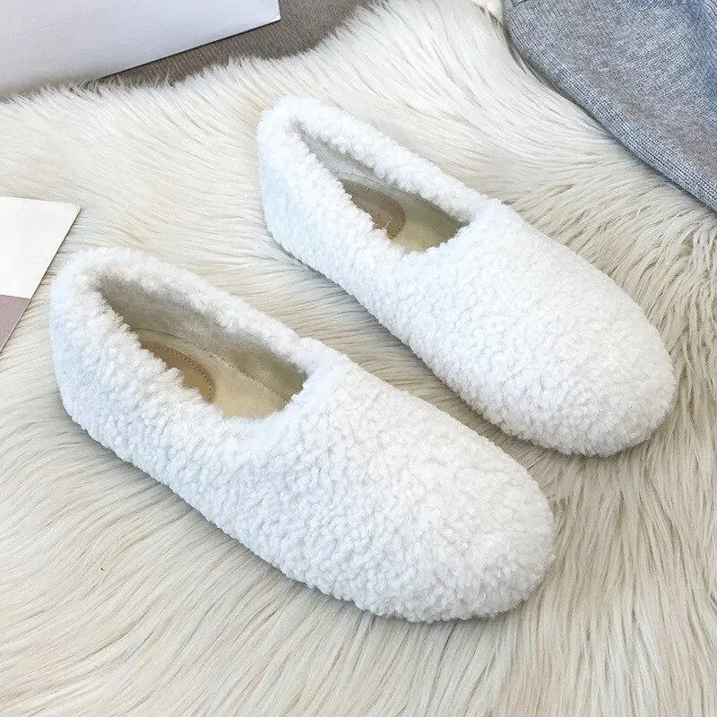 Furry Outer Wearing Flats Loafers Belt Buckle Decor Backless  Wild Fluffy Flat Mules Warm