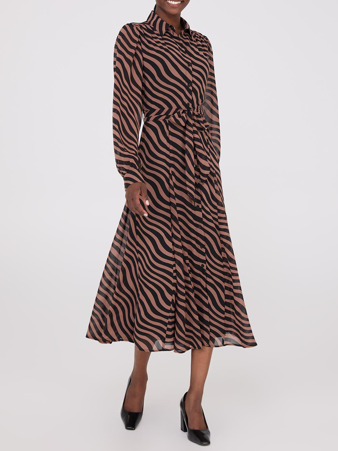 Printed Chiffon Maxi Shirt Dress