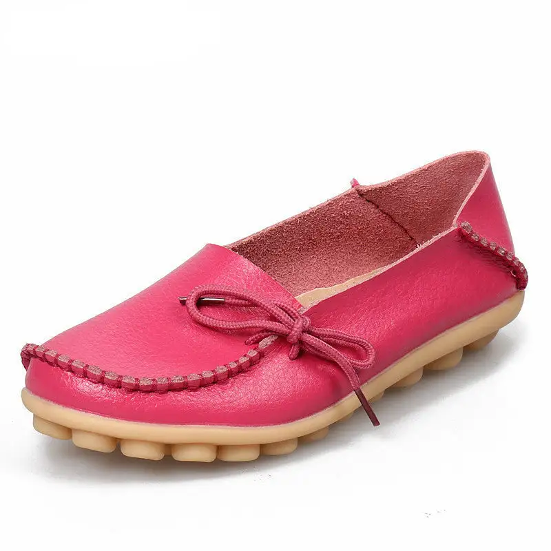 New Moccasins Women Flats Autumn Woman Loafers Genuine Leather Female Shoes Slip On Ballet Bowtie Women's Shoe