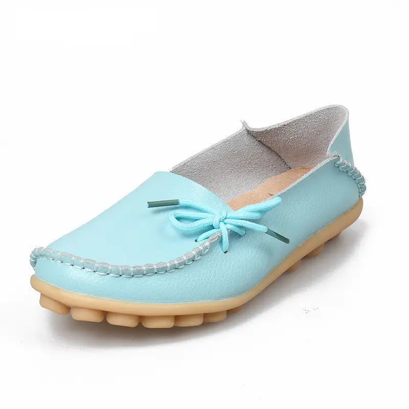 New Moccasins Women Flats Autumn Woman Loafers Genuine Leather Female Shoes Slip On Ballet Bowtie Women's Shoe