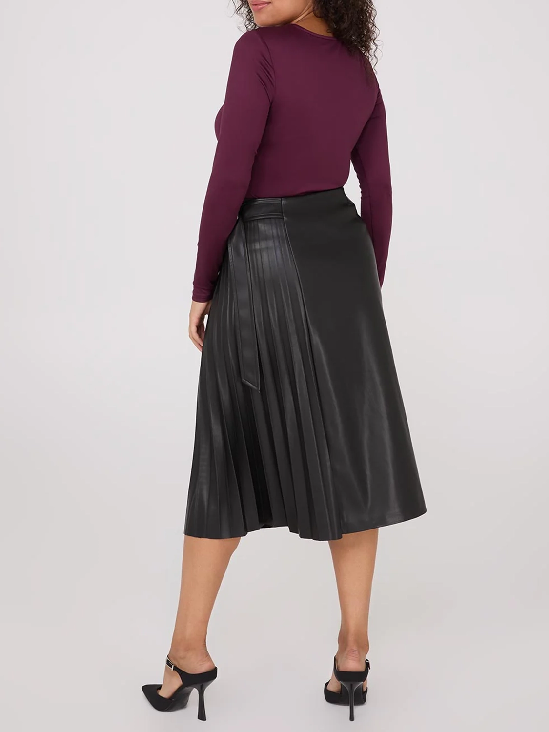 Faux Leather Wrap Midi Skirt