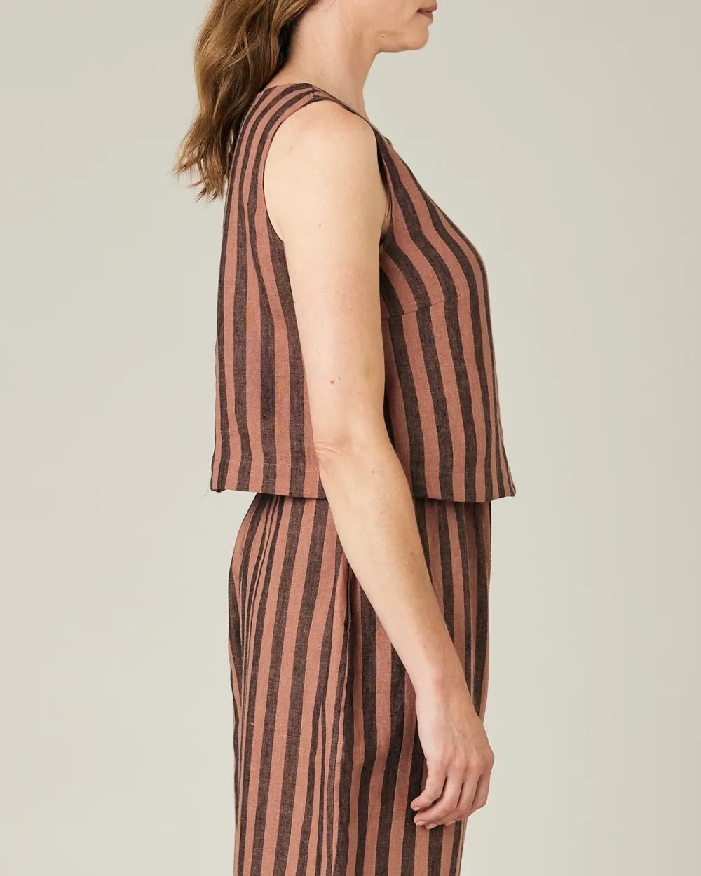 BISCUIT STRIPE LINEN TOP