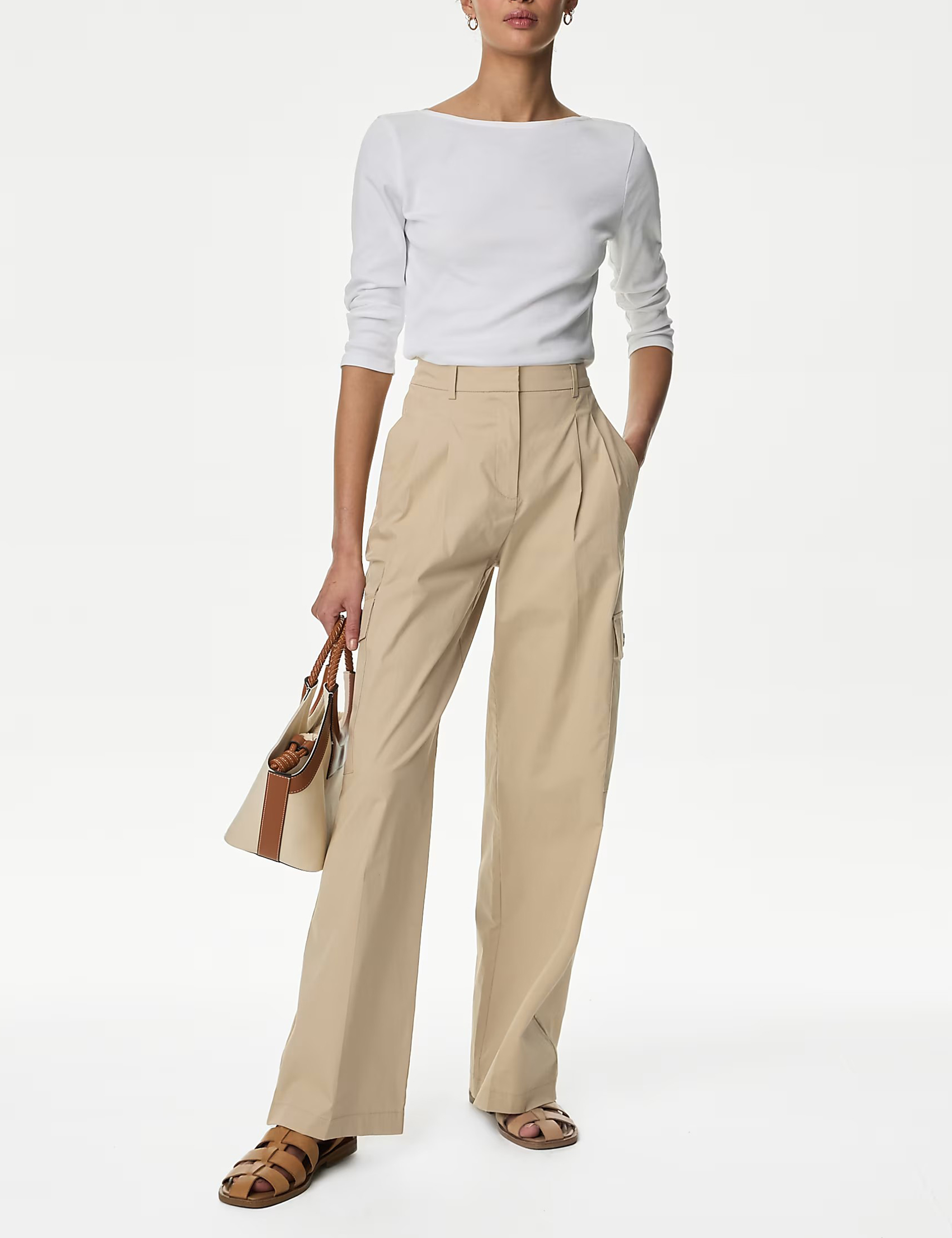 Cotton Rich Cargo High Waisted Trousers