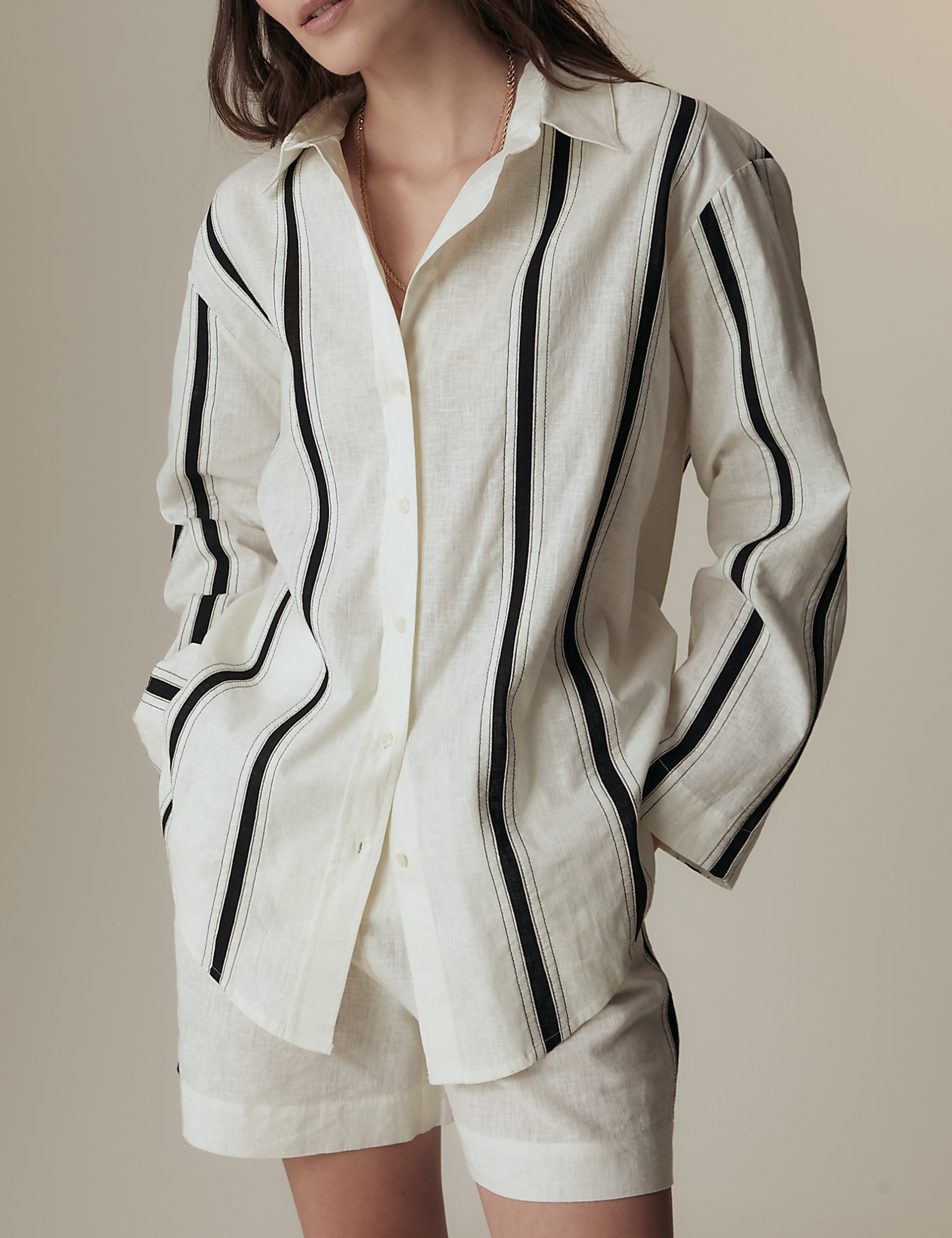 Linen Rich Striped Collared Shirt