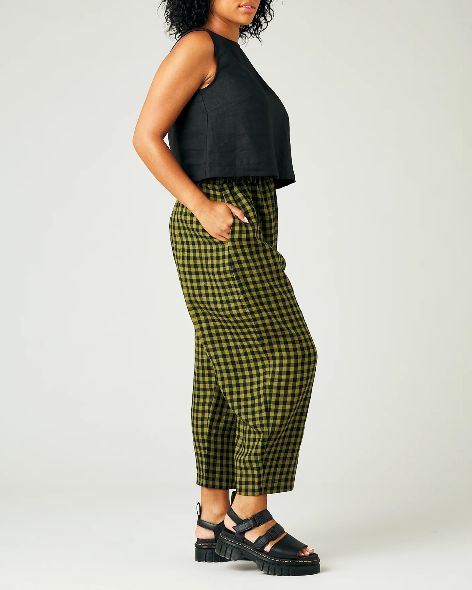 GREEN GINGHAM LINEN TROUSERS