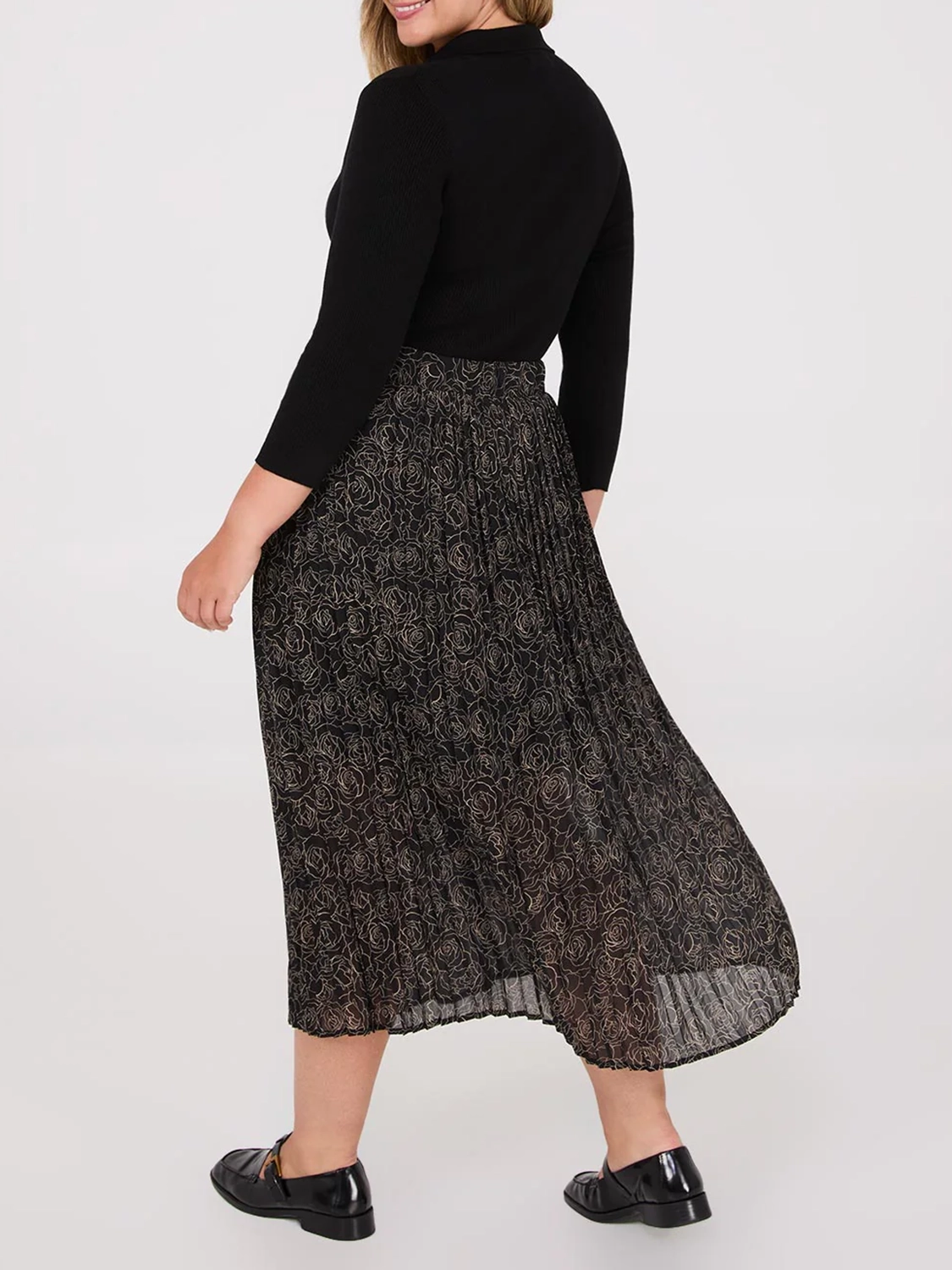 Printed Chiffon Pleated Midi Skirt