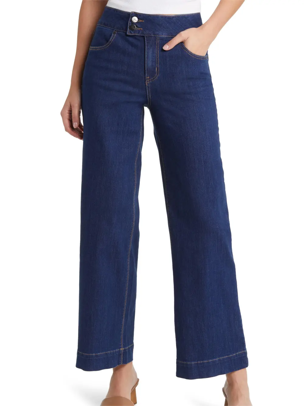 Two-Button High Waist Wide Leg Jeans