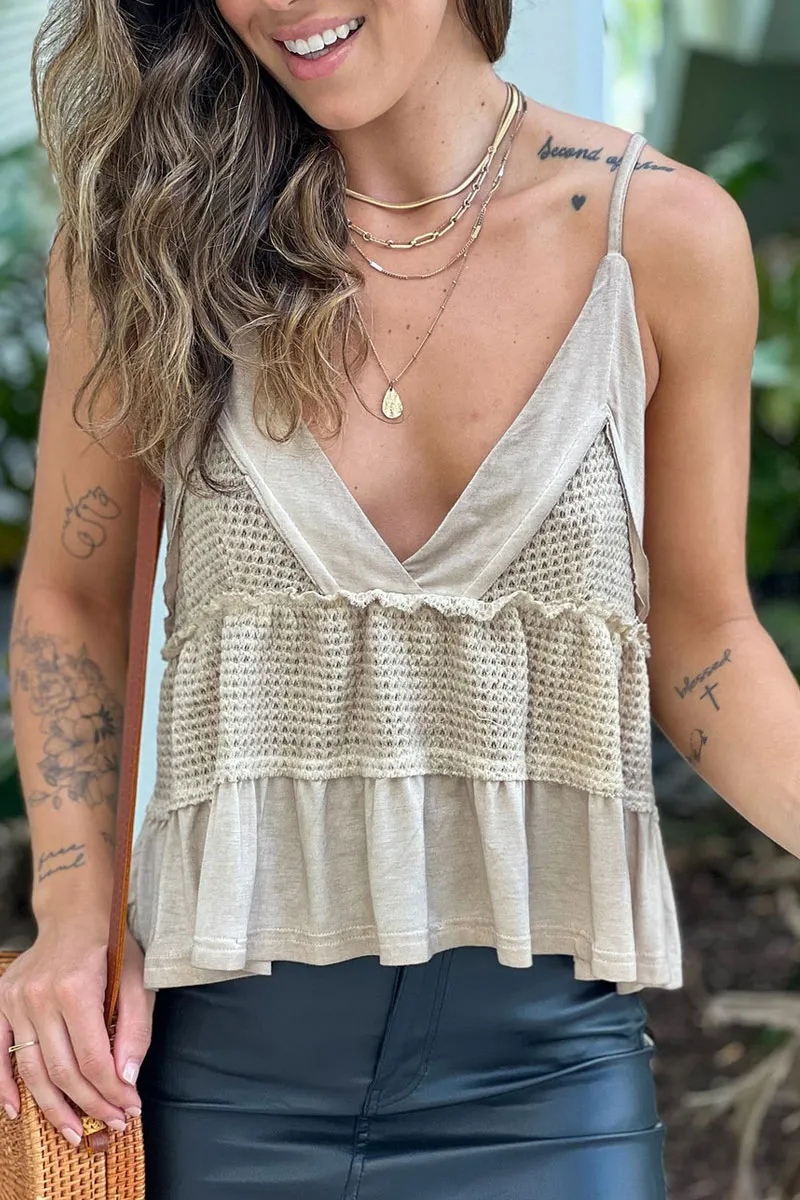 Taupe V Neck Top