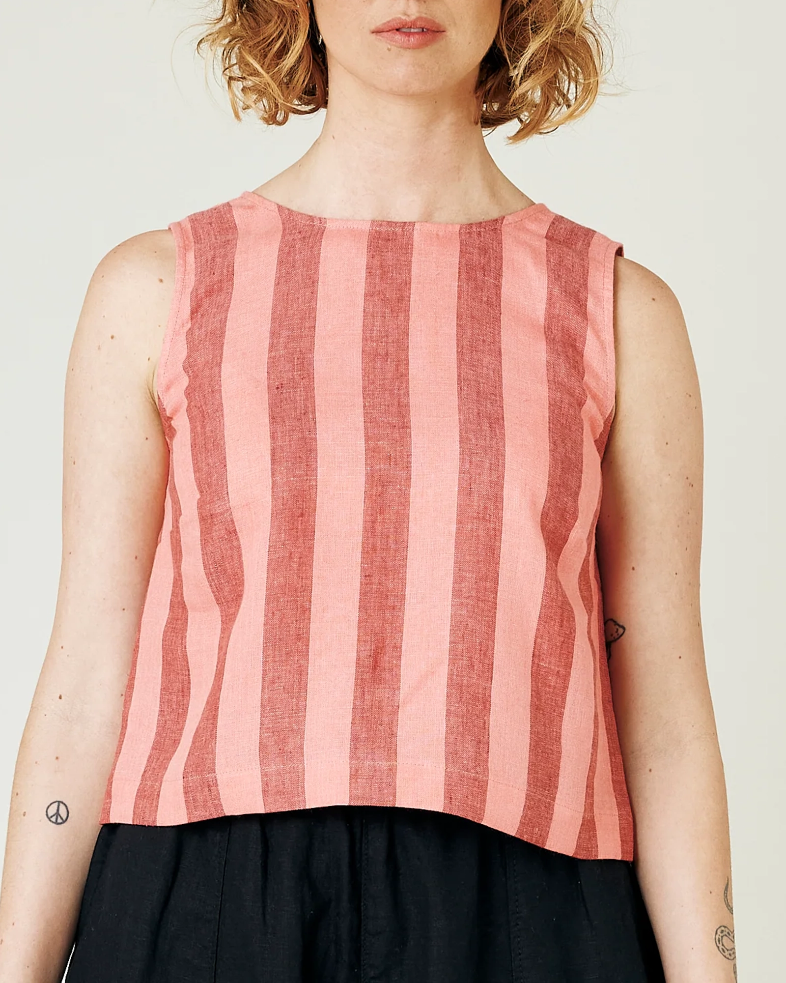 BLUSH STRIPE LINEN TOP