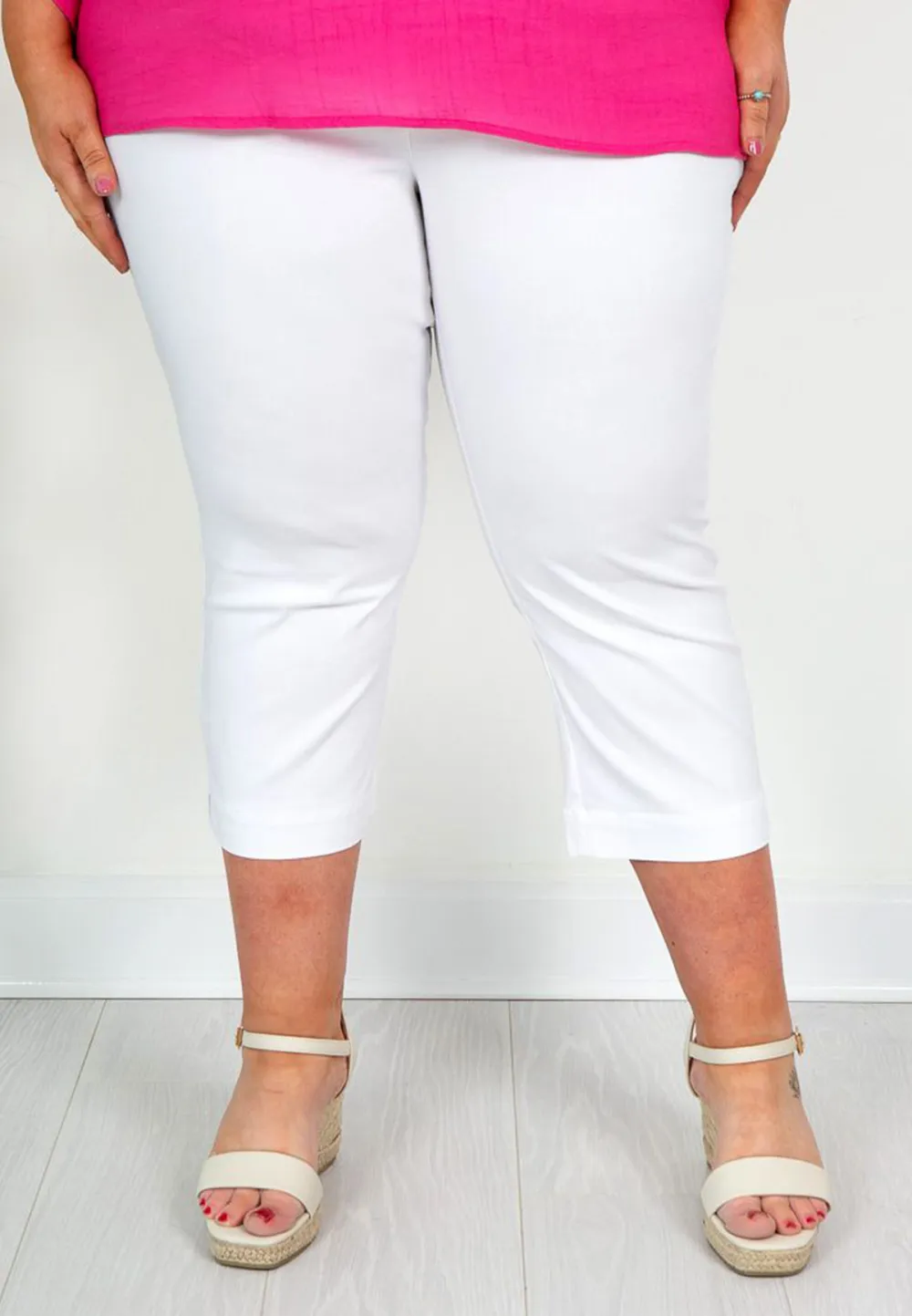 White Elasticated Crop Trousers