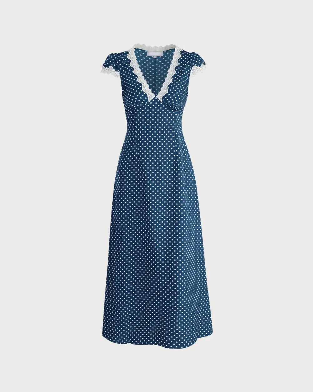 Blue Polka Dot Lace Sleeve Dress