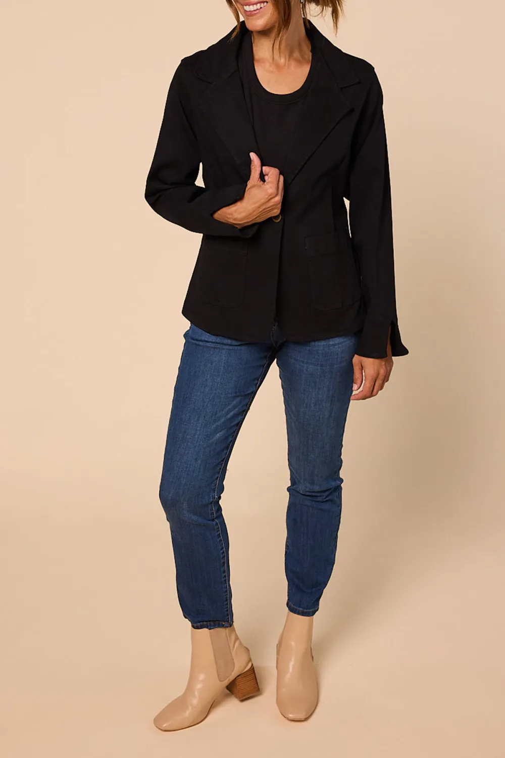 Adrift Ponte Blazer In Black