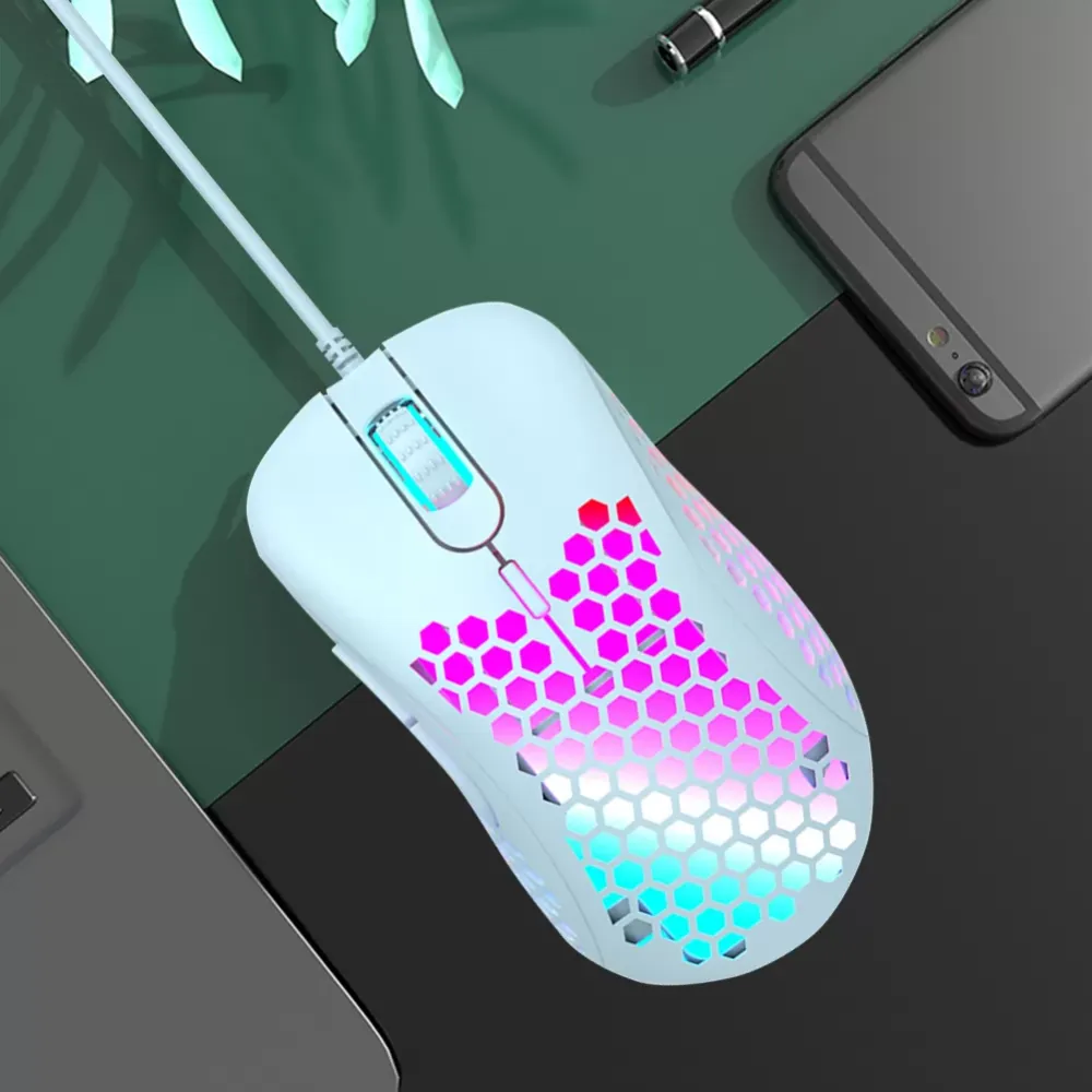 Ergonomic design 2400dpi wired game mouse, hollow lightweight, RGB cool breathing lamp, suitable for laptop and pc