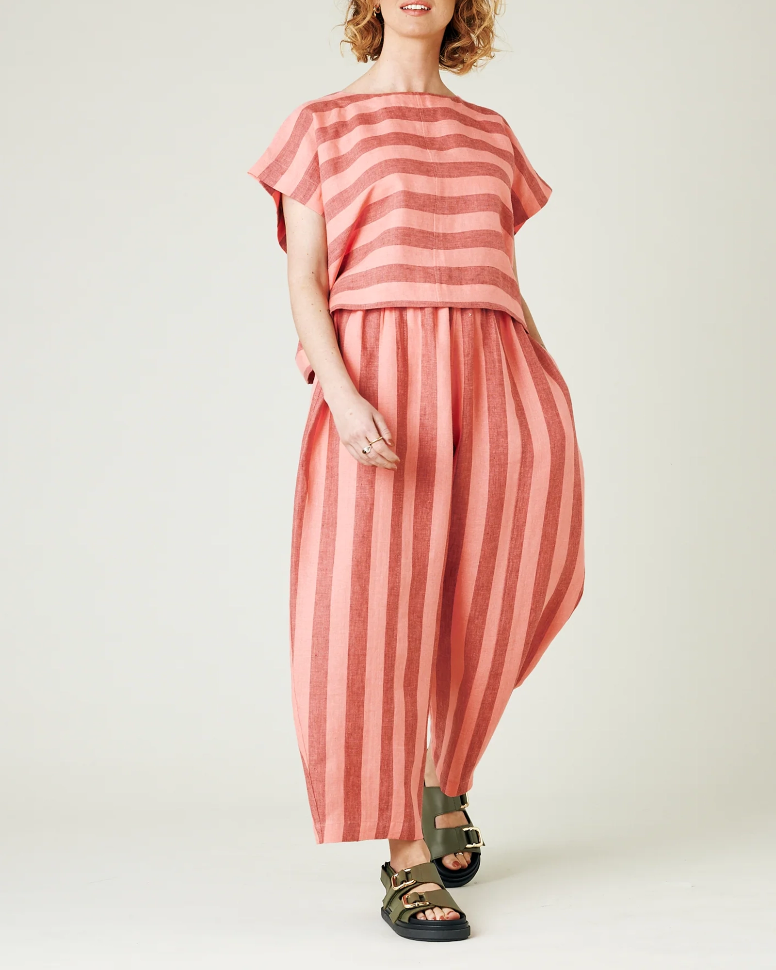 BLUSH STRIPE LINEN TROUSERS