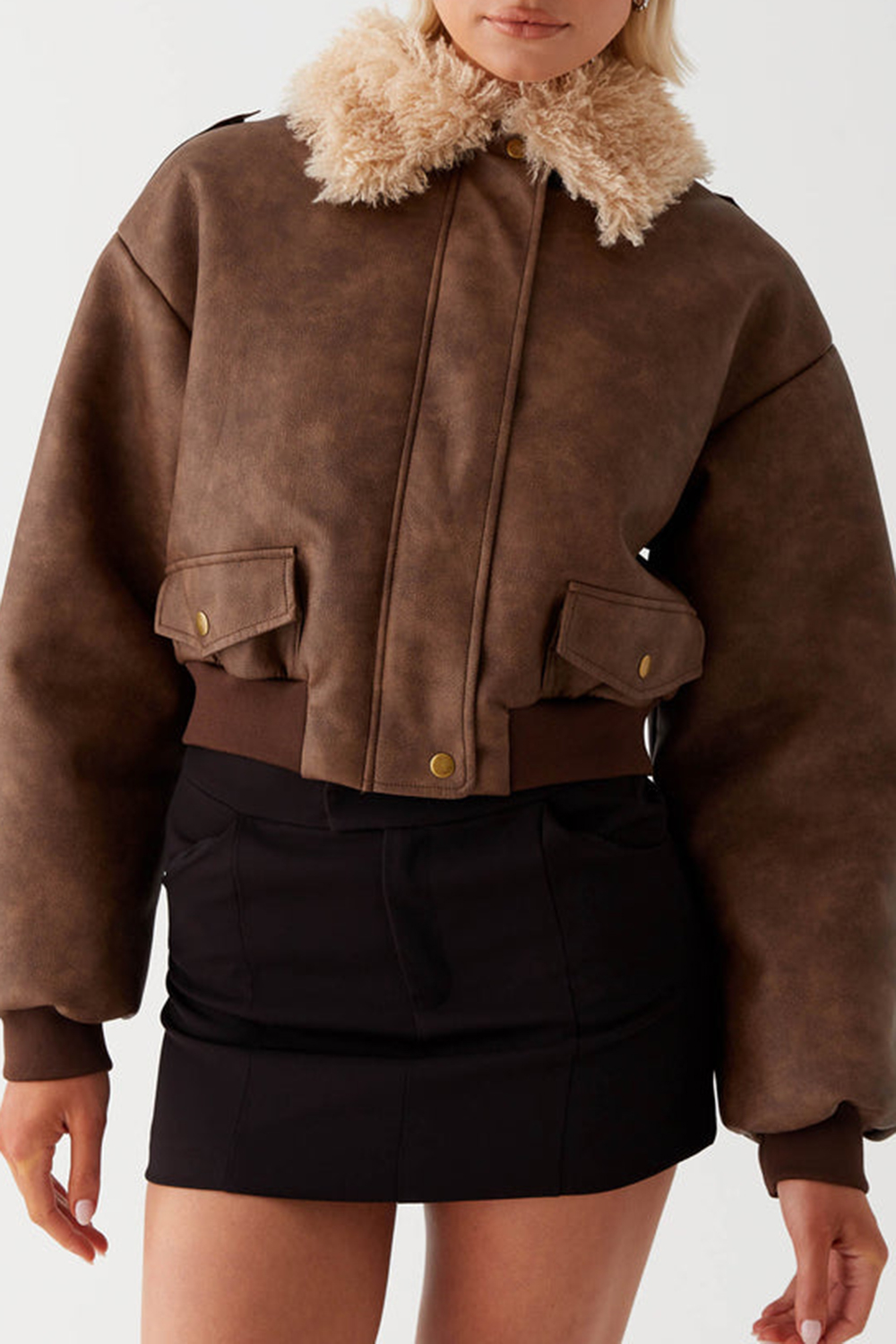 Aston Shearling Bomber Jacket - Brown