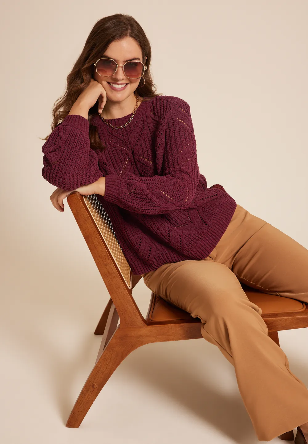 Soft Chenille Pointelle Pattern Sweater