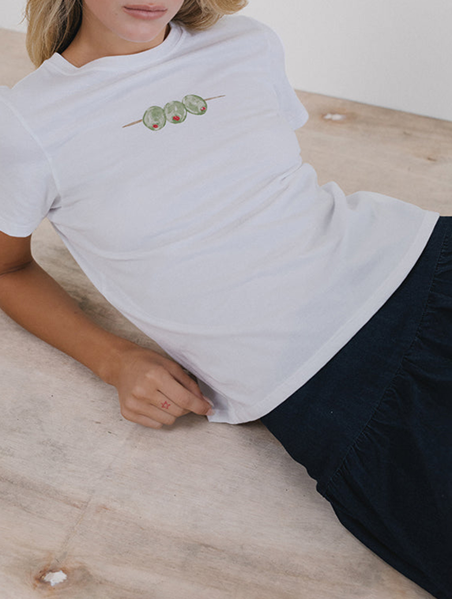 White With Olives Graphic Saki Tee