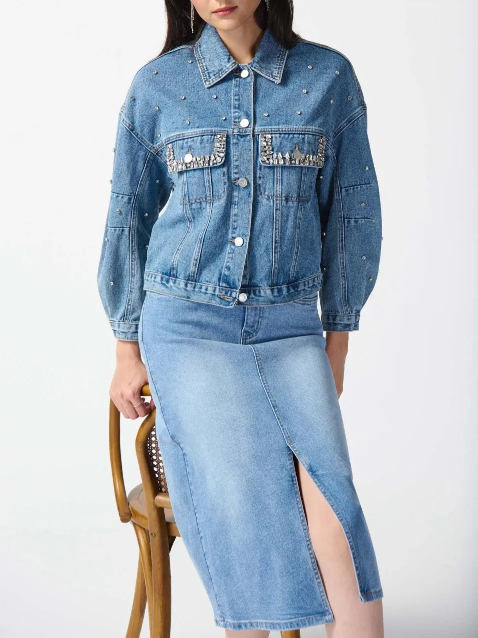 Embellished Denim Boxy Jacket