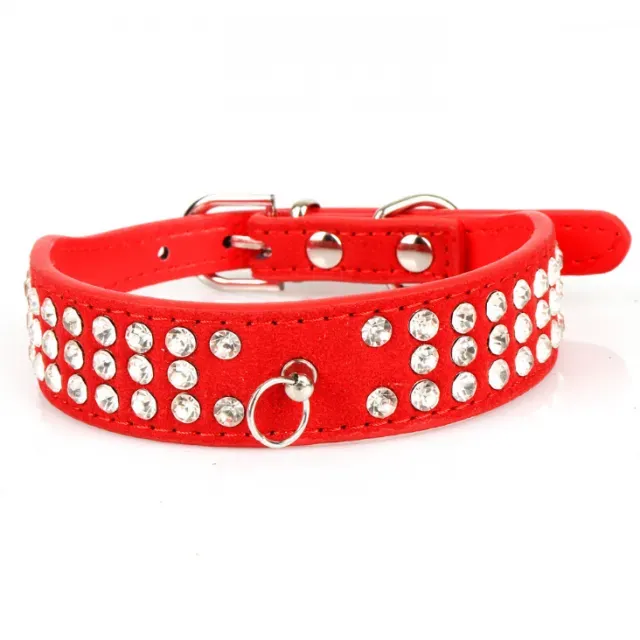 Suede Leather Dog Collars 3 Rows Rhinestone Dog collar diamante Cute Pet Collars 100% Quality 4 Sizes