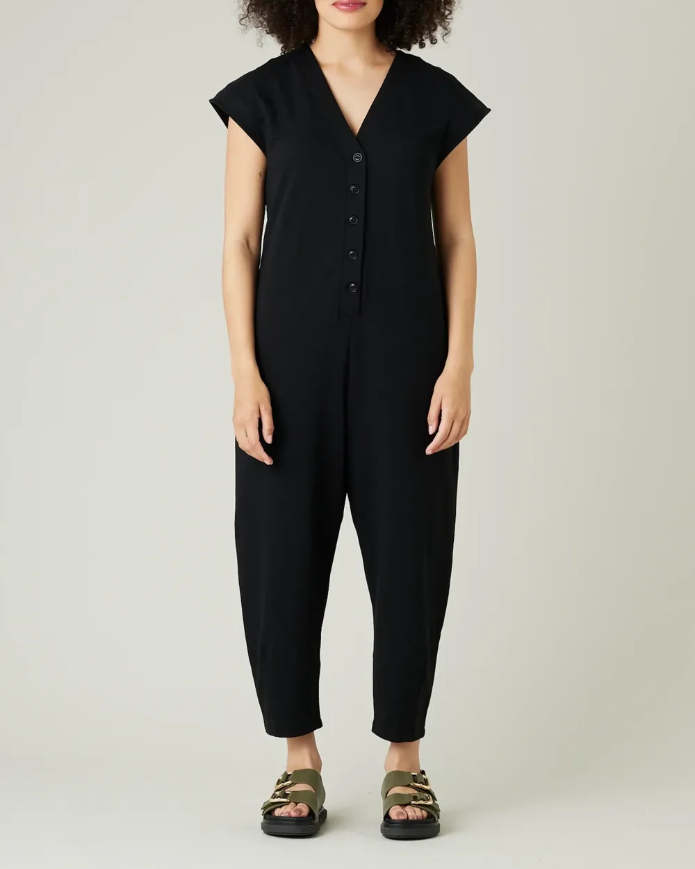 BLACK COTTON JERSEY JUMPSUIT