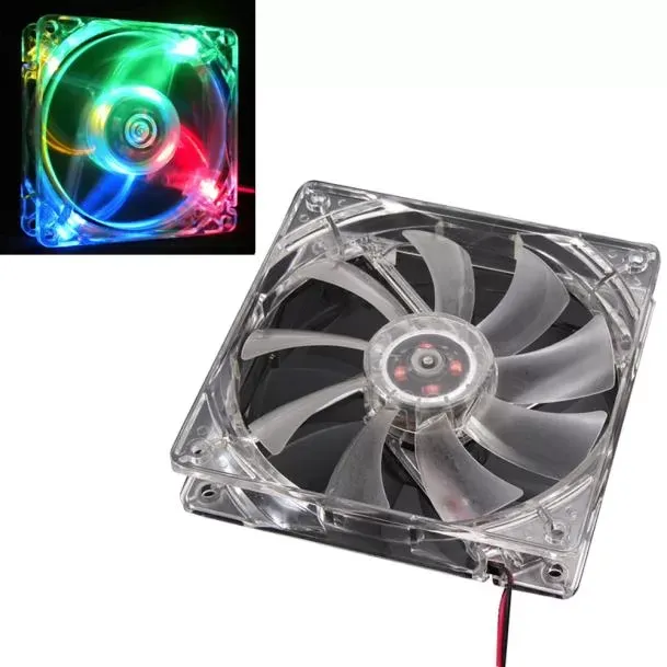 Blue Colorful Red Green Quad 4-LED Light Neon Clear 120mm PC Computer Case Cooling Fan Moddrop Shipping