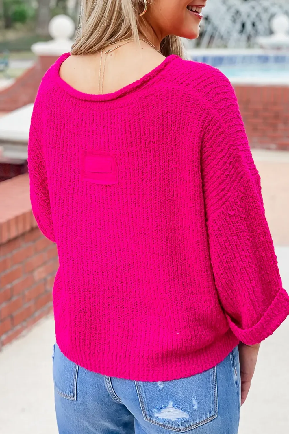 Rose red V-neck sweater