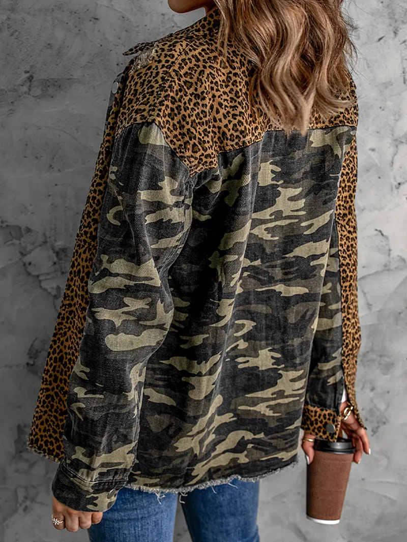 Casual leopard print patchwork camouflage jacket