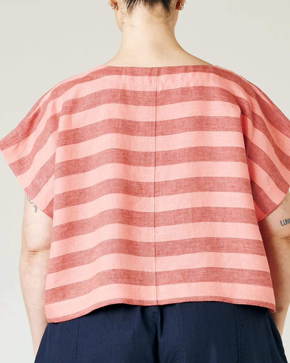 POLLY BLUSH STRIPE LINEN TOP