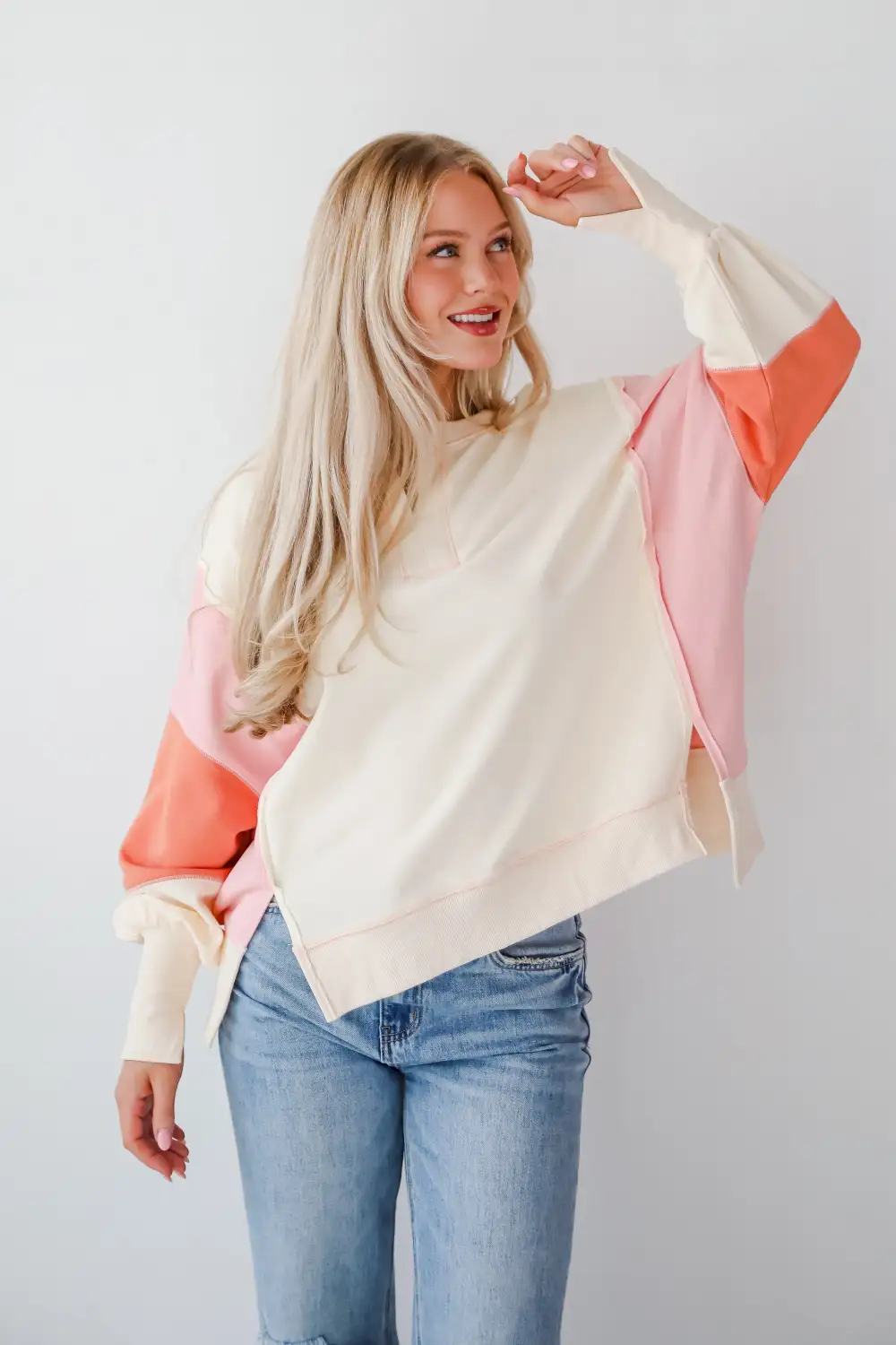 Perfect Coziness Cream Color Block Pullover