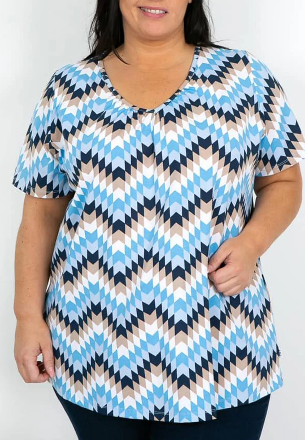 Blue White and Taupe Chevron Tunic