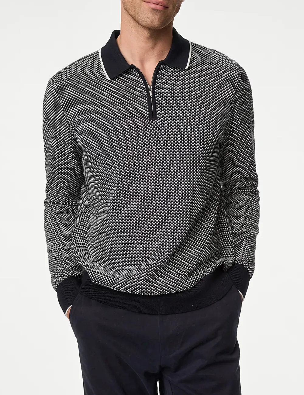 Cotton Rich Textured Knitted Polo Shirt