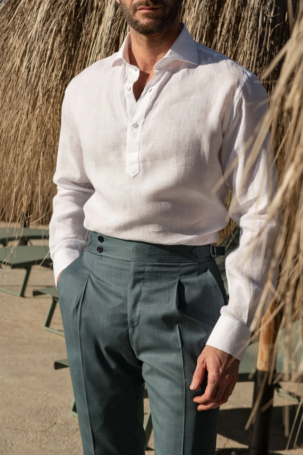 White Linen Popover Shirt