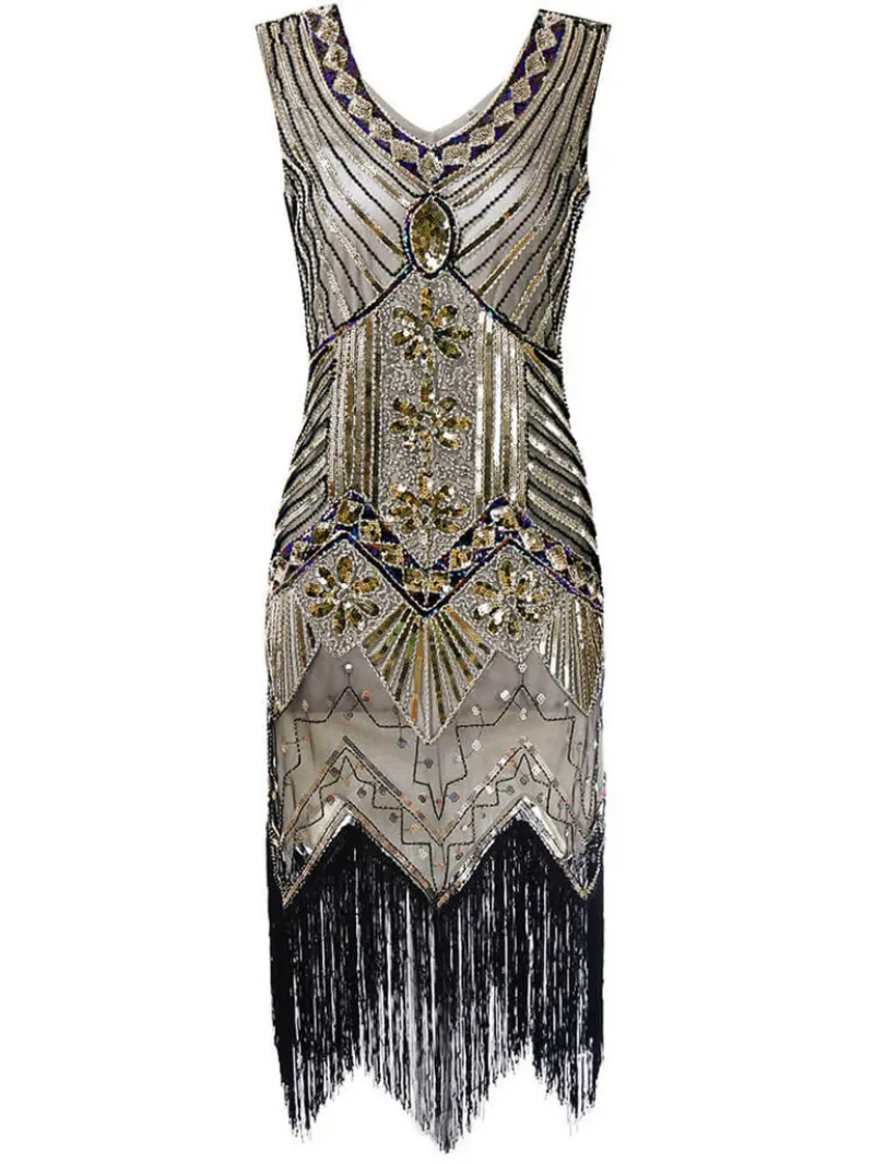 CHAMPAGNE 1920S SEQUINED FLAPPER DRESS