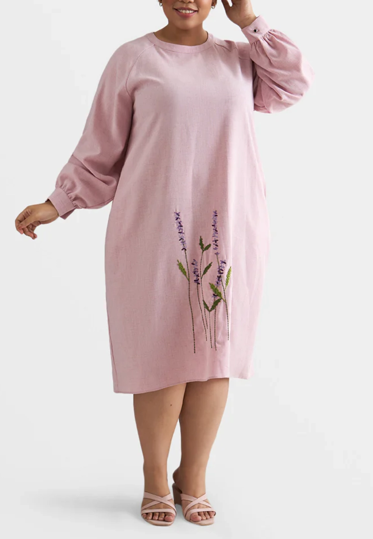 Cotton and Linen Embroidered Shift Dress