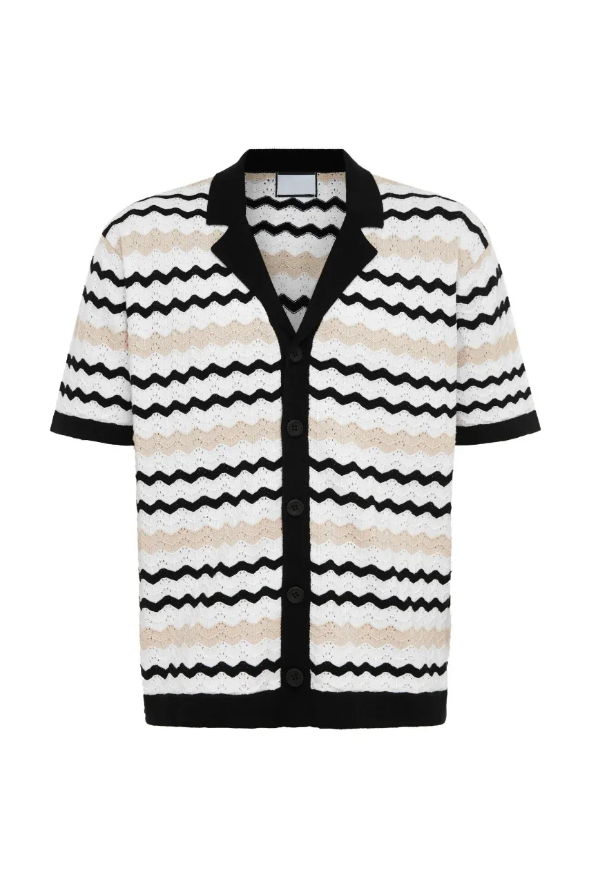 LAPEL NECK RIPPLE PRINT OTTO SHIRT