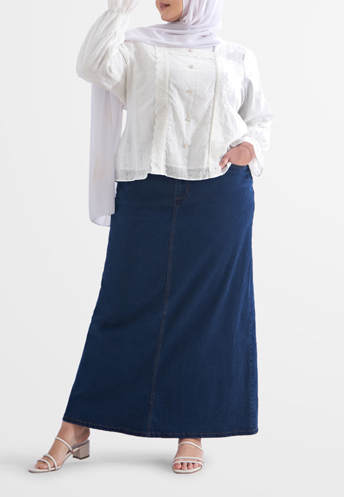 Denim Long A-Line Skirt