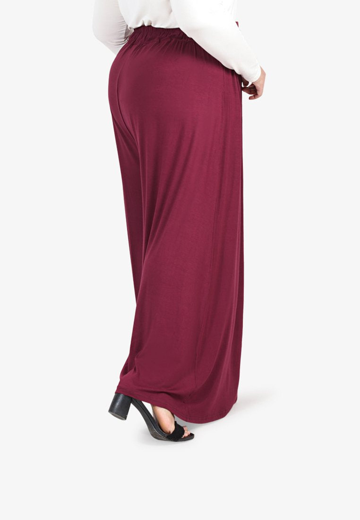 Large size wide-leg pants with elastic waistband