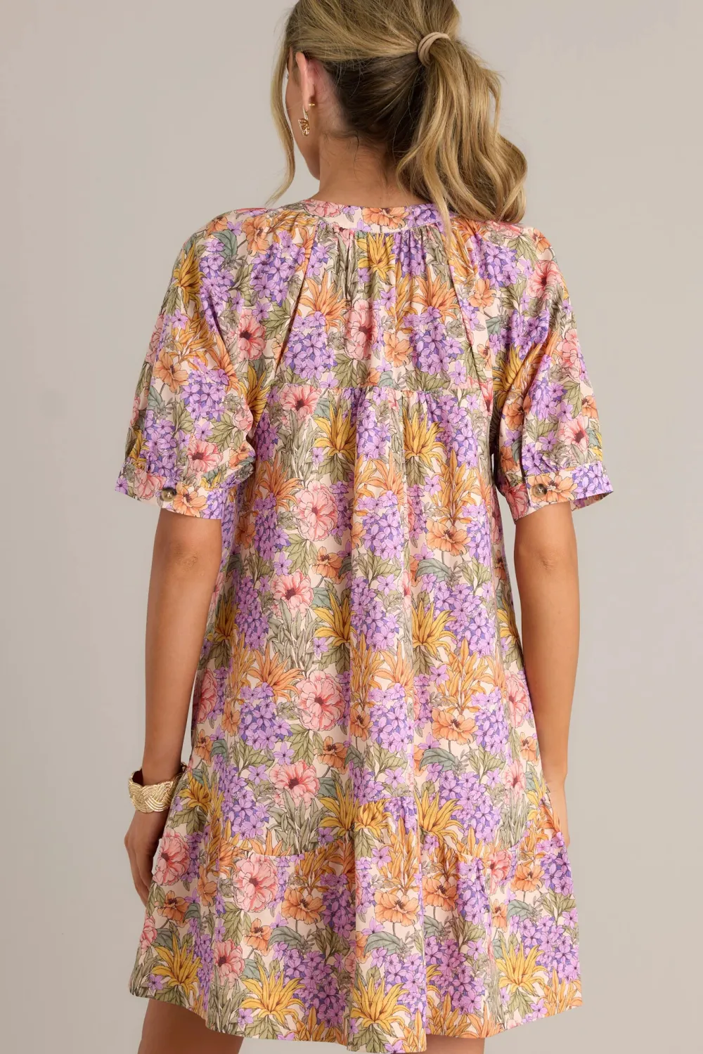 GARDEN GLOW 100% COTTON LAVENDER MINI SHIRT DRESS