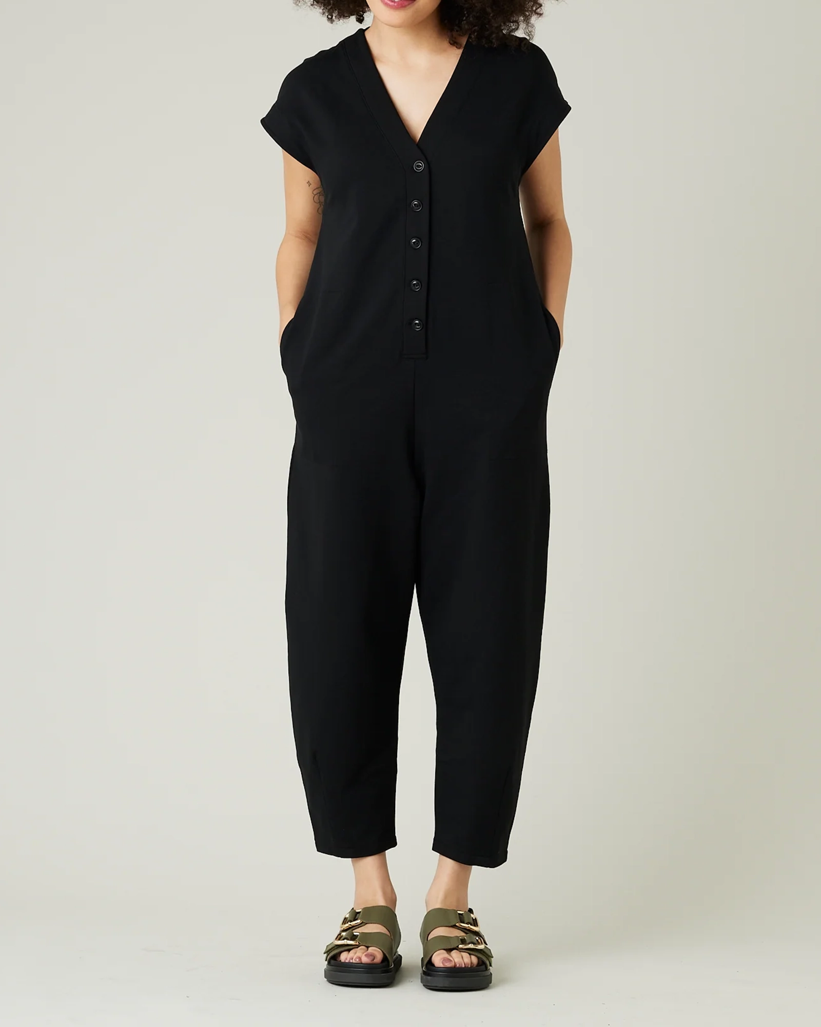 BLACK COTTON JERSEY JUMPSUIT