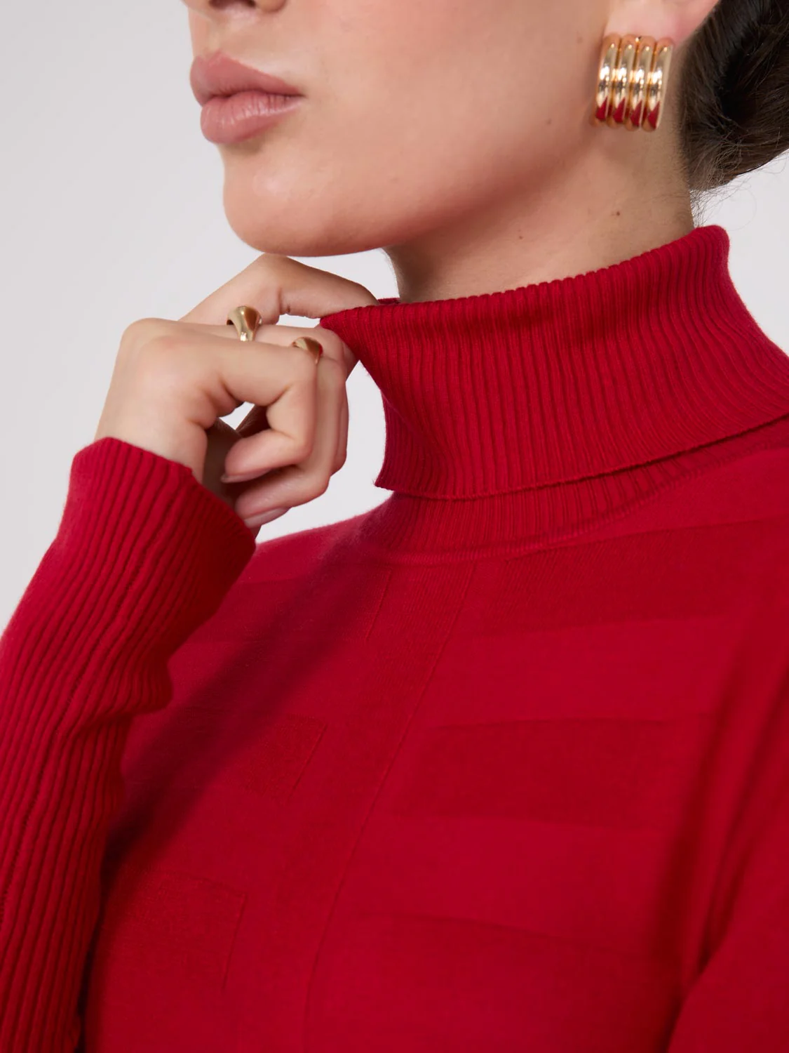 Contrasting Stitch Turtleneck Ribbed Sweater