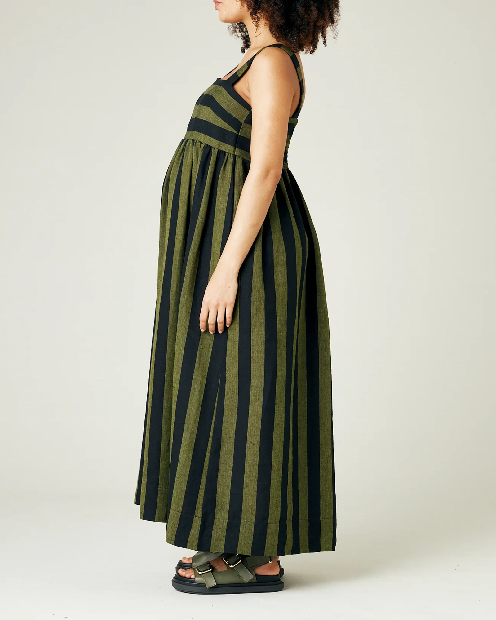 OLIVE & BLACK STRIPE LINEN DRESS