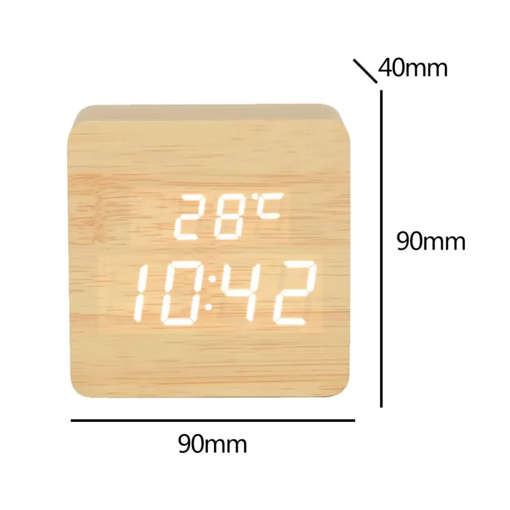 Square Smart Sound Control Alarm Clock Electronic LED Snooze Table Clock,Three kinds of brightness, display time