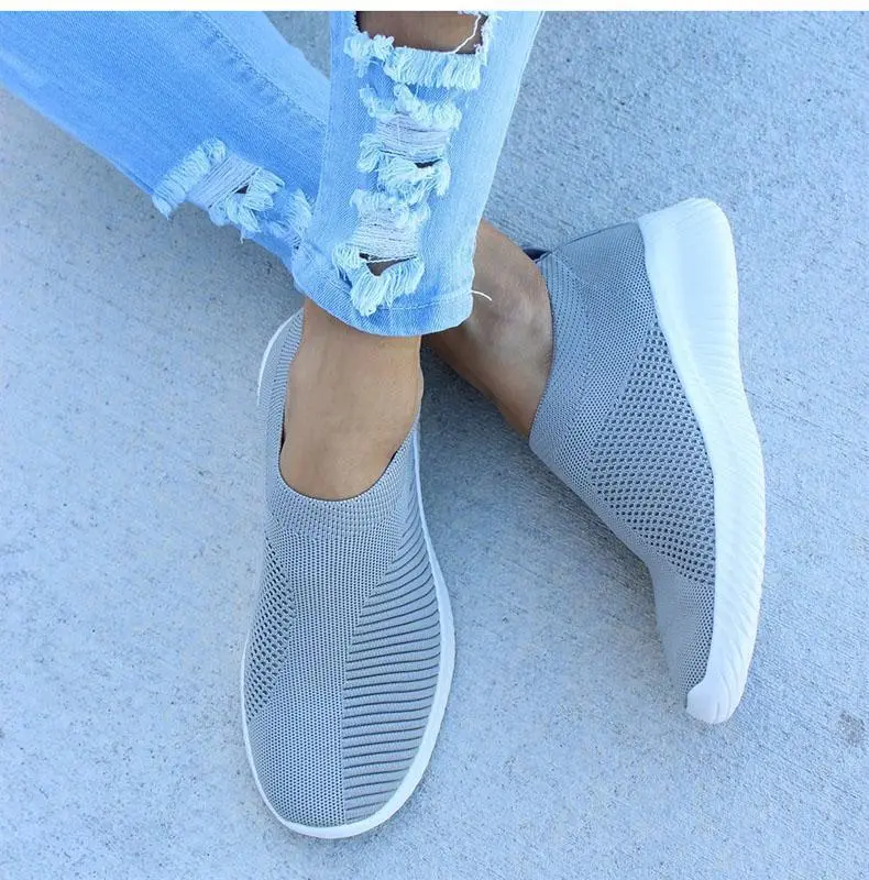 Women Shoes Knitting Sock Sneakers Slip On Flat Shoes