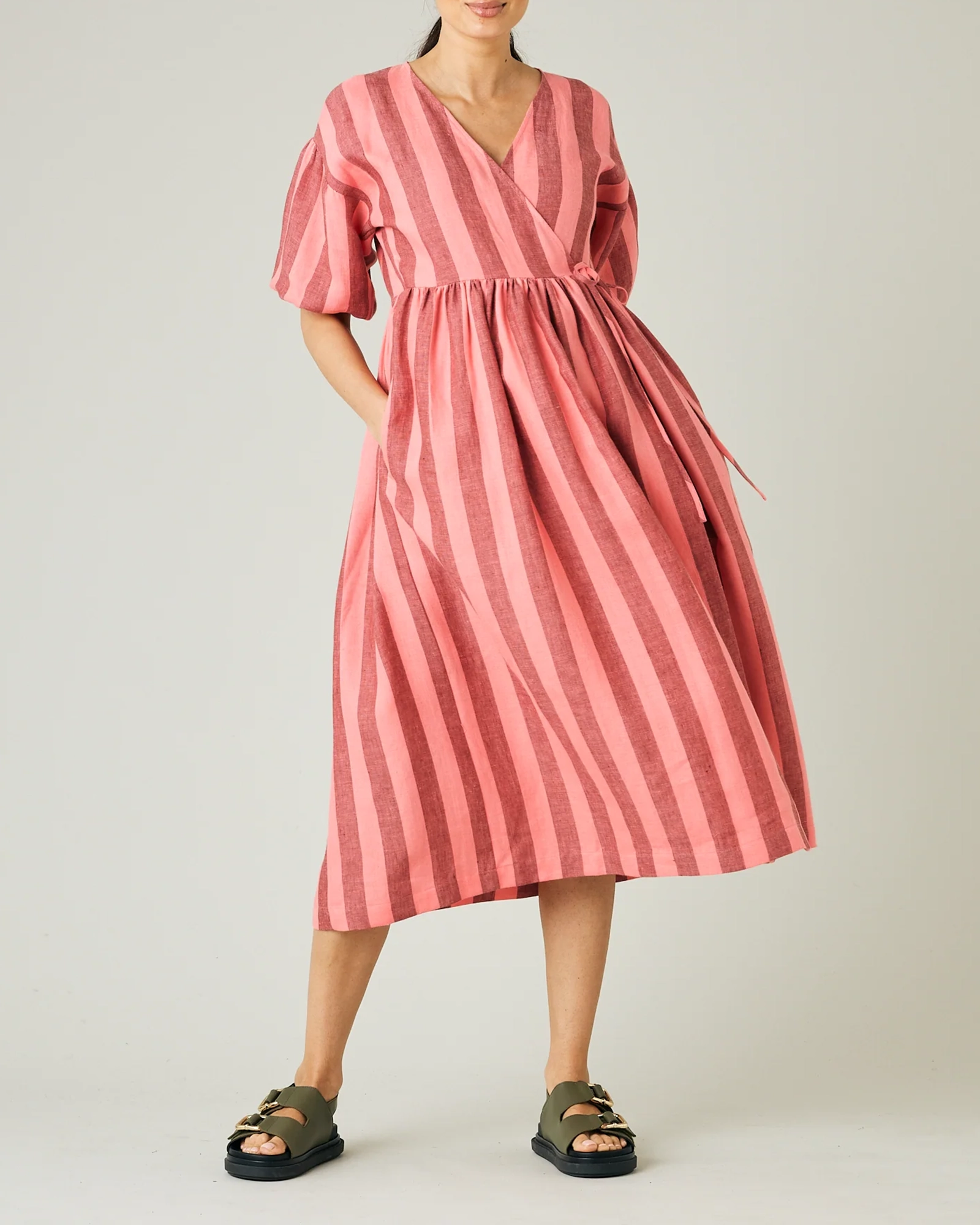 WINNIE BLUSH STRIPE LINEN DRESS