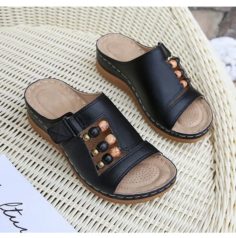 Cilool Wedge Heel Slip On Open Toe Mules Sandals