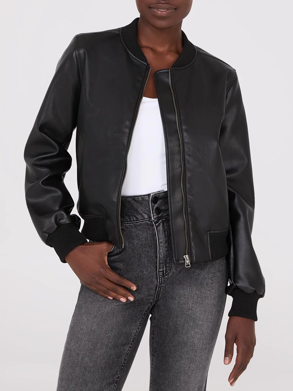 Faux Leather Bomber Jacket