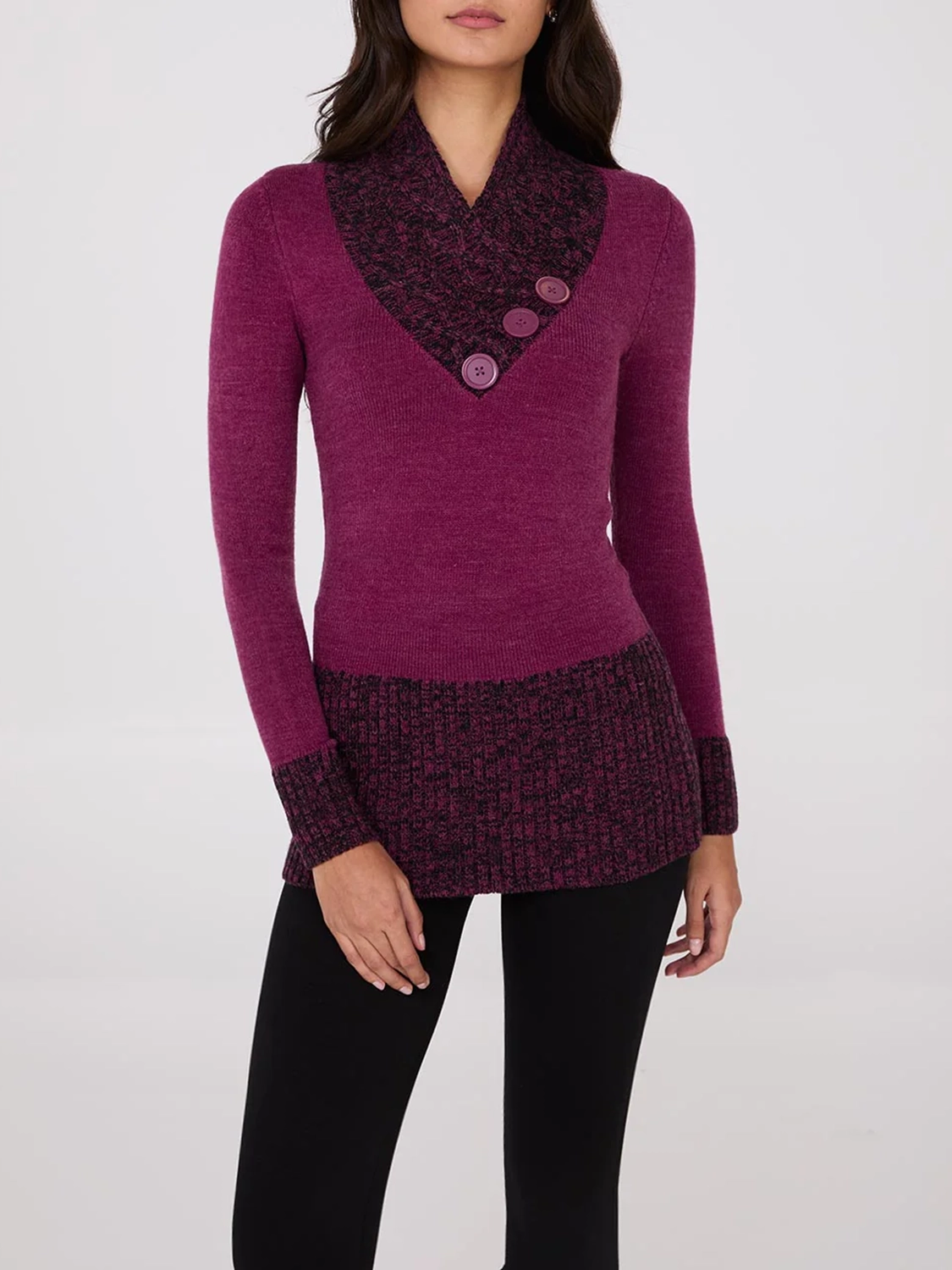 Contrast Cowl Neck Tunic Sweater