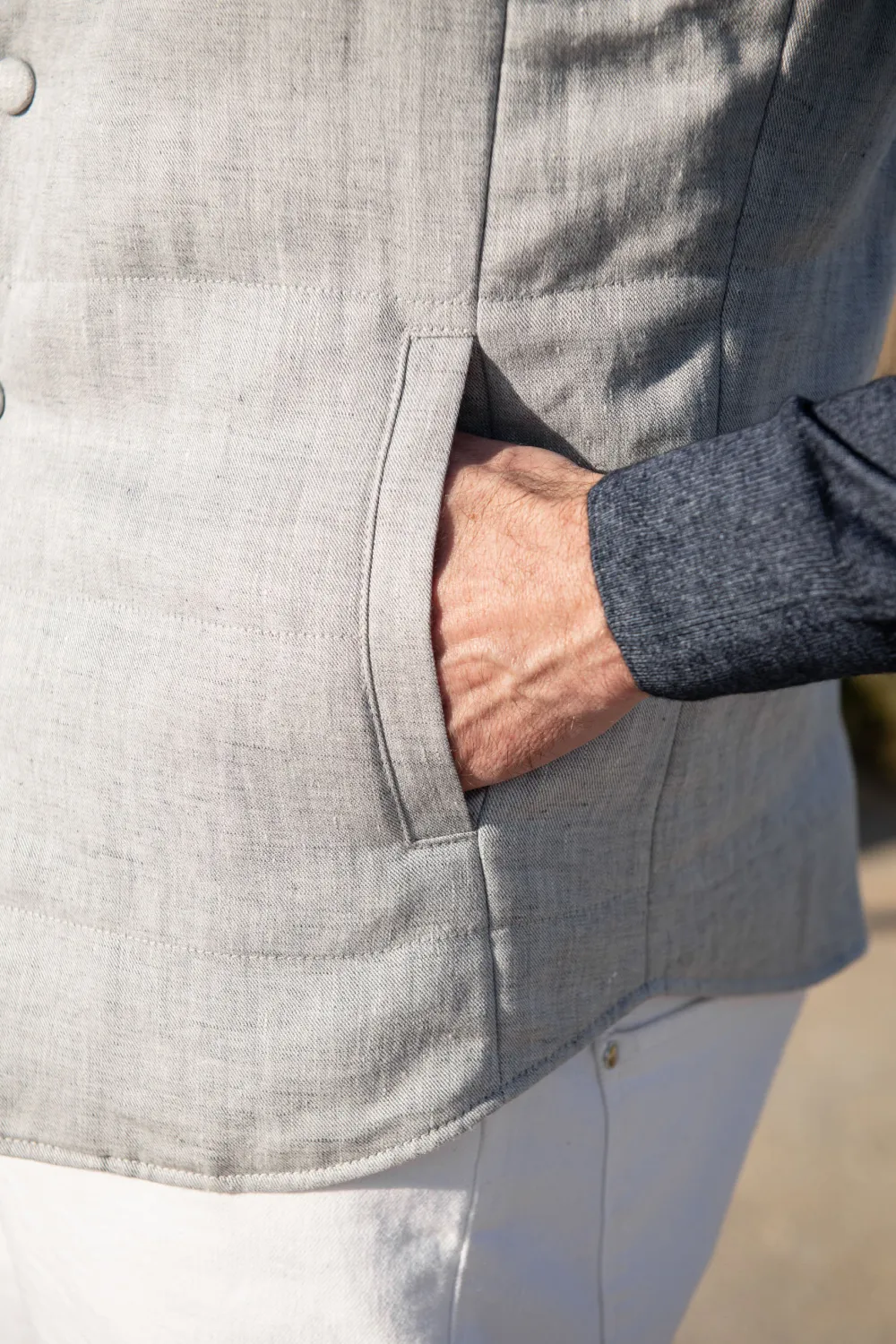 CHALK GREY LINEN VEST