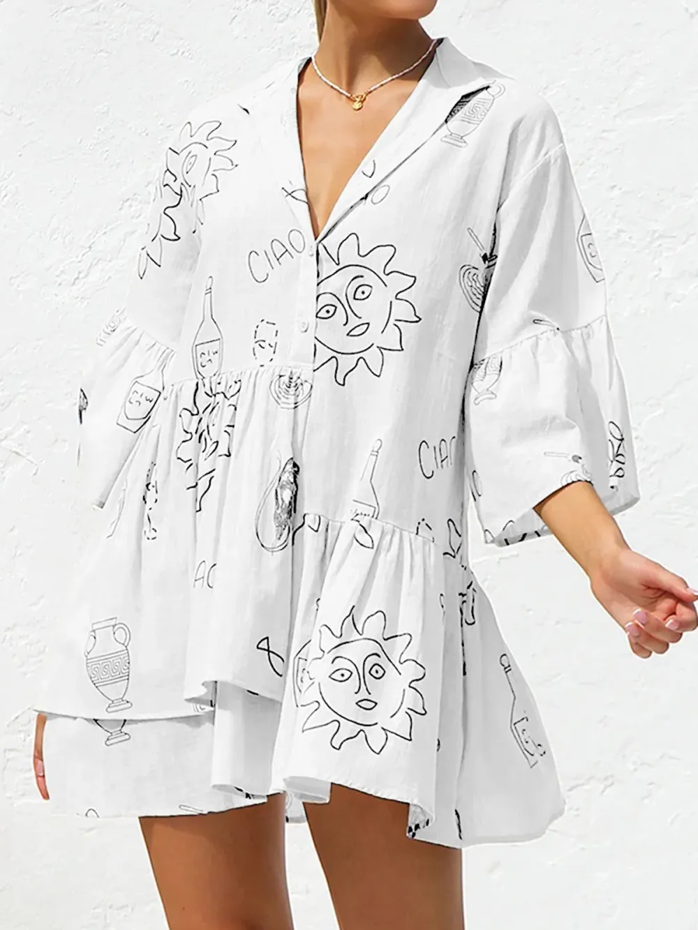 Oversized Sun Print Short Dress