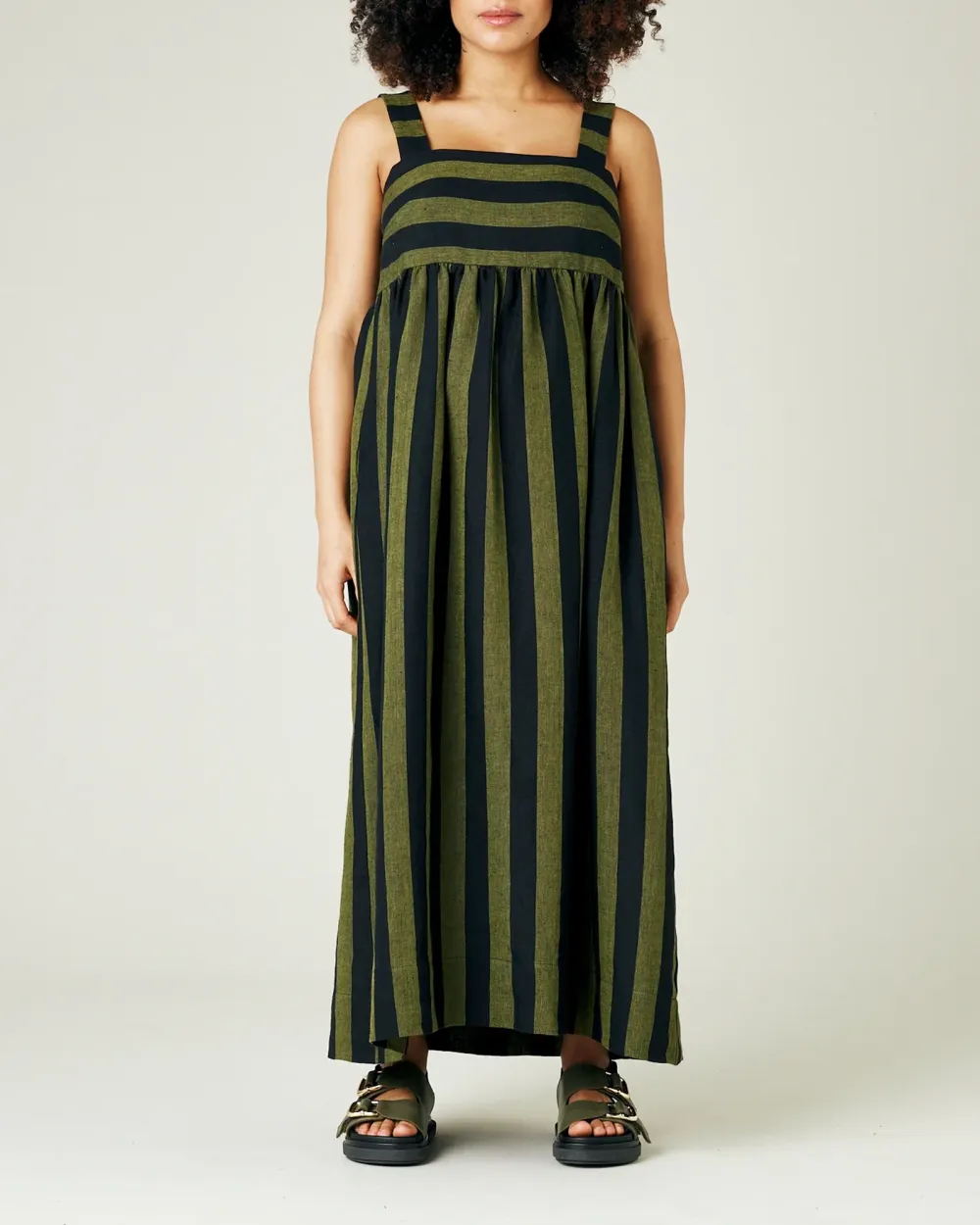 OLIVE & BLACK STRIPE LINEN DRESS